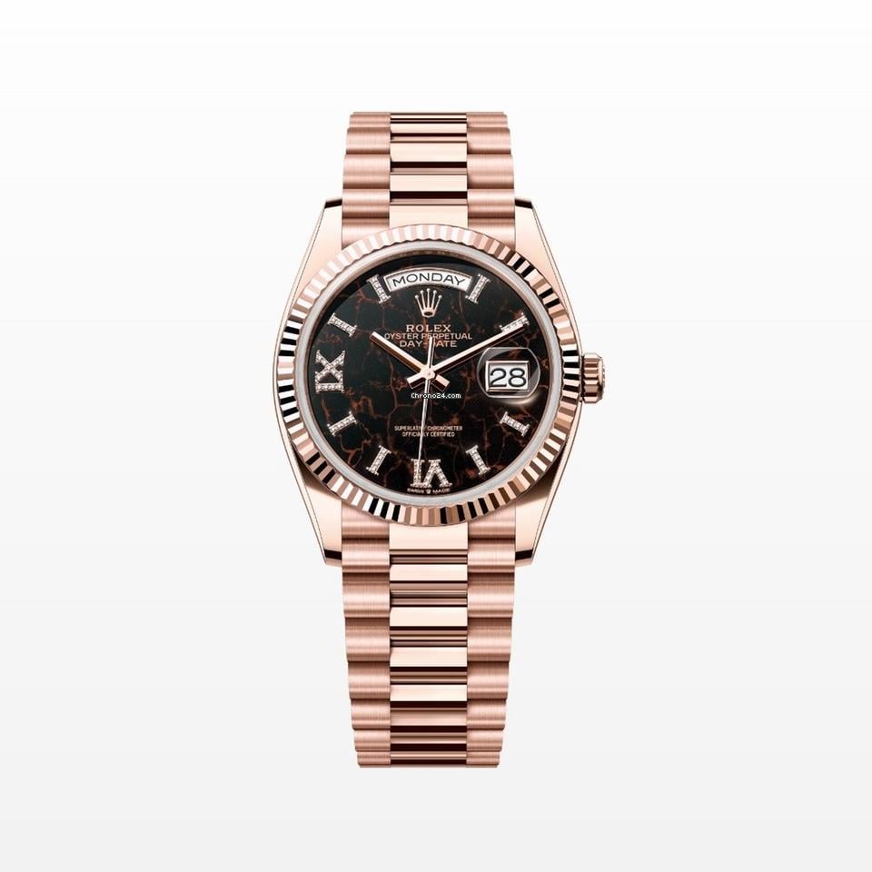 Rolex | Day-Date | 128235 | Rose gold | 36 x 43 mm | Rose gold | Black | Automatic
