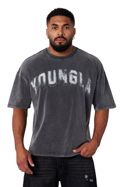 YOUNG LA 4146 Scuffed Cloud Tees Grey Wash