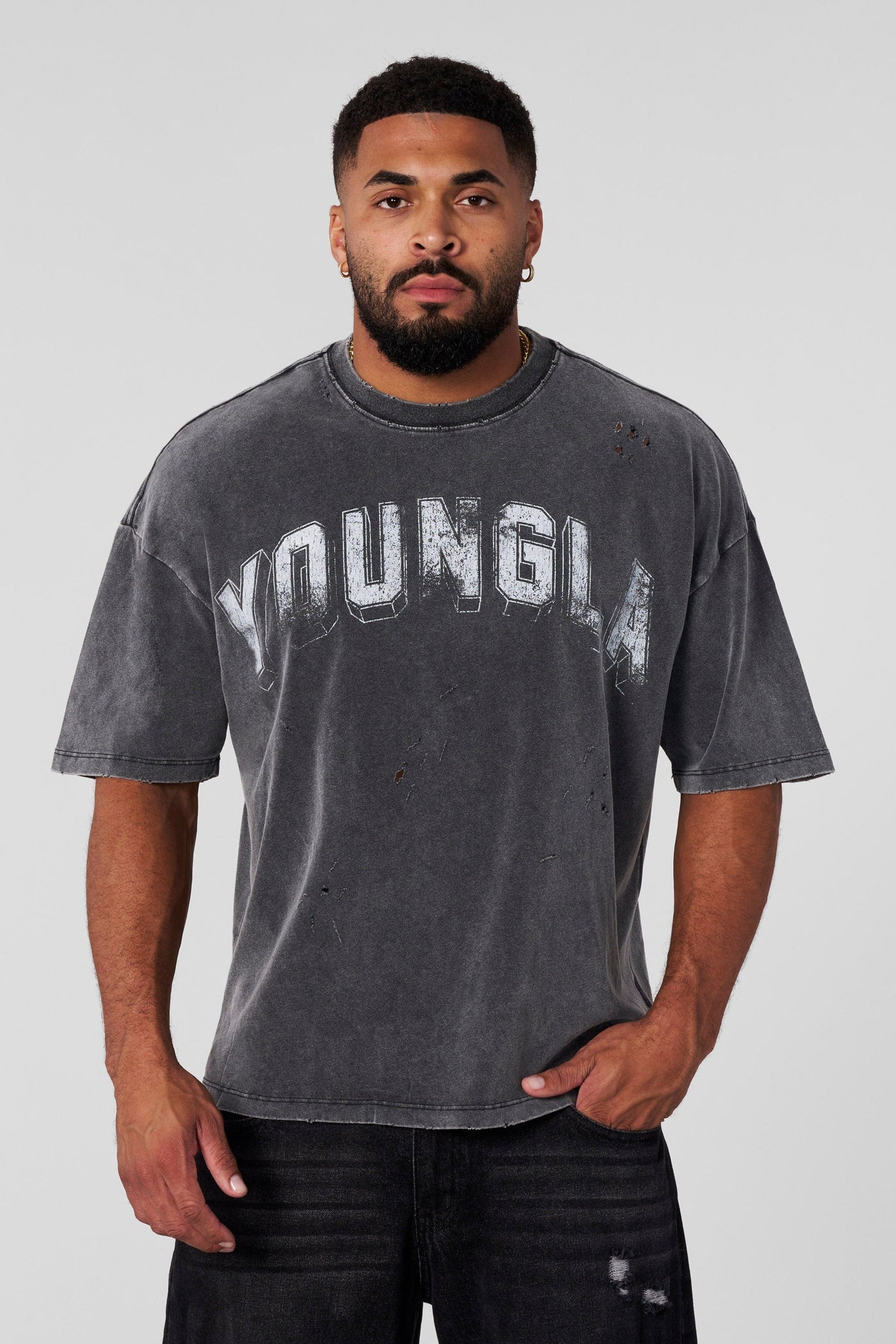 YOUNG LA 4146 Scuffed Cloud Tees Grey Wash