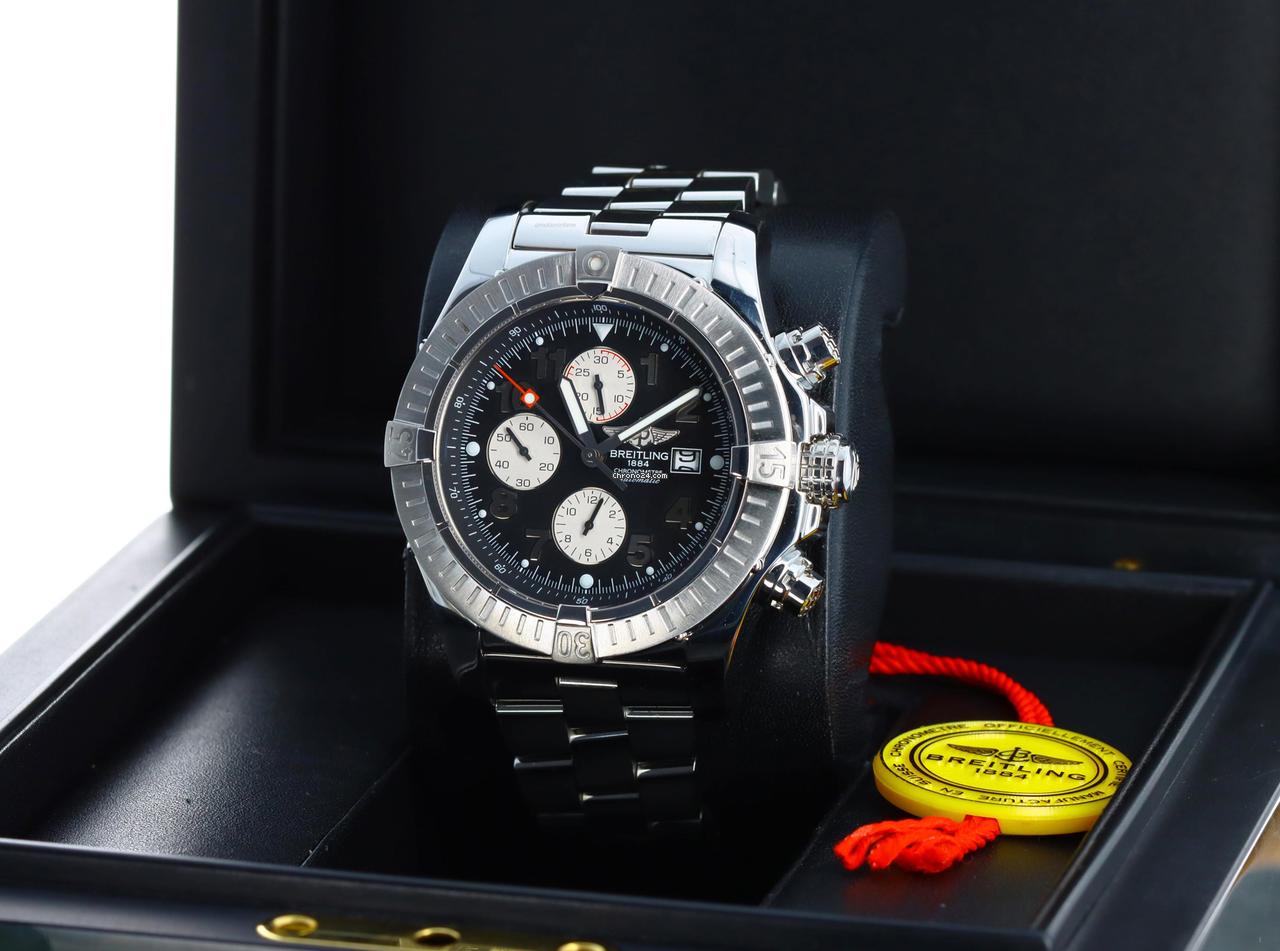 Breitling Super Avenger Chronograph 48mm Black Dial with Silver Sub-Dials - SS
