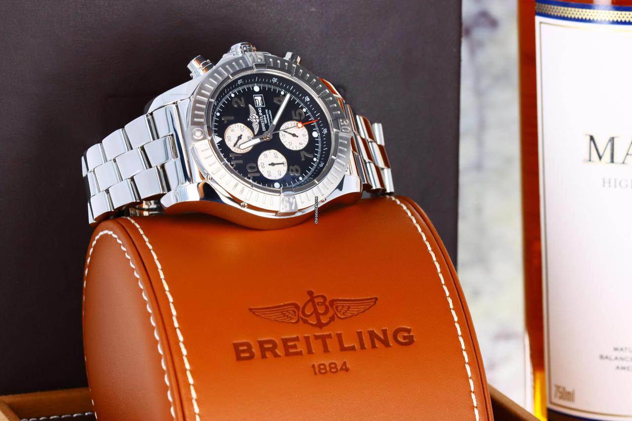 Breitling Super Avenger Chronograph 48mm Black Dial with Silver Sub-Dials - SS