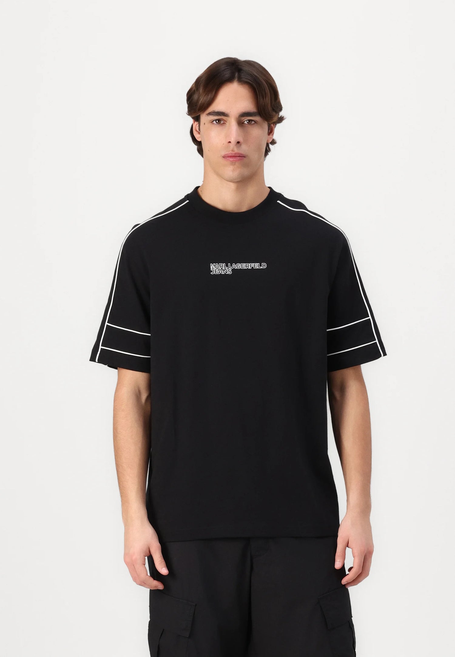 Karl Lagerfeld Jeans RELAXED PIPING TEE - Print T-shirt - black