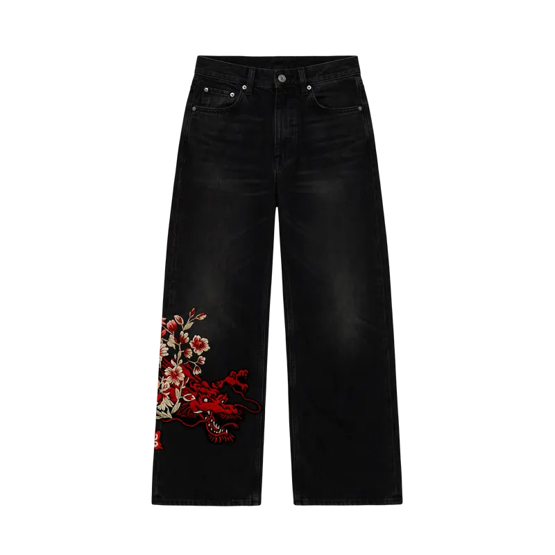 Myugen Hanae Embroidered Denim — Black (Limited Edition)