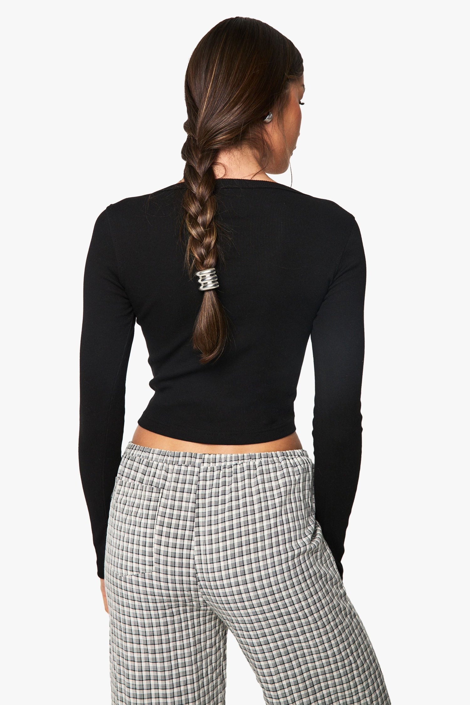 Rib Asymetric Neckline Long Sleeve Top