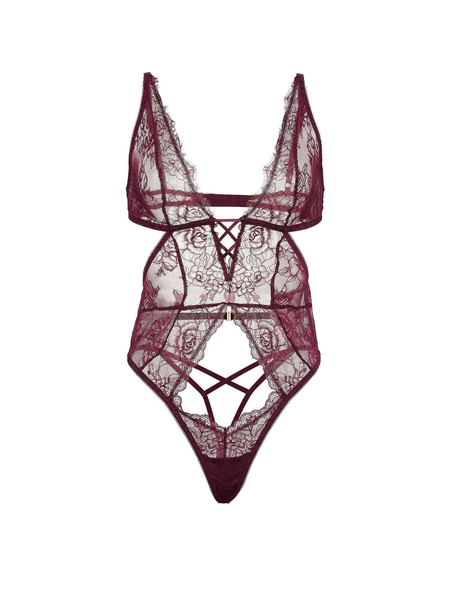 Rose Lace Plunge Crotchless Teddy