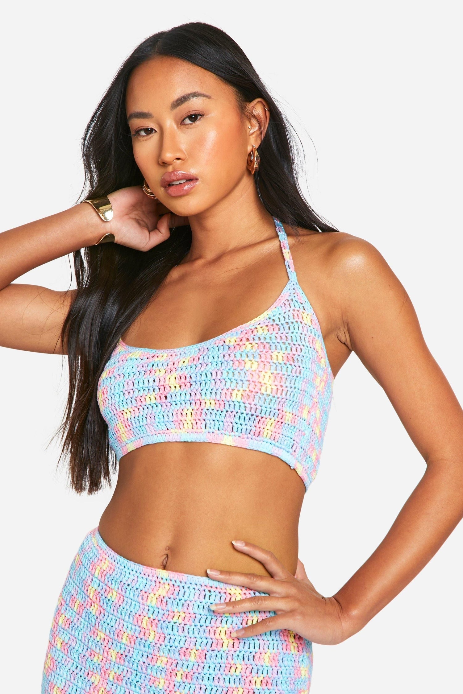 Rainbow Crochet Halterneck Crop Top