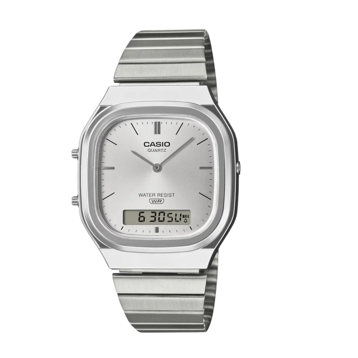 Casio Vintage AQ-240E-7A Silver Dial Analog Digital Stainless Steel Watch with Dual Time D420