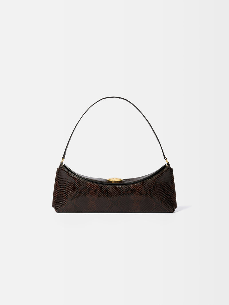 Jacquemus The Ovalo Clutch Shoulder Bag In Python-Embossed Leather Dark Brown