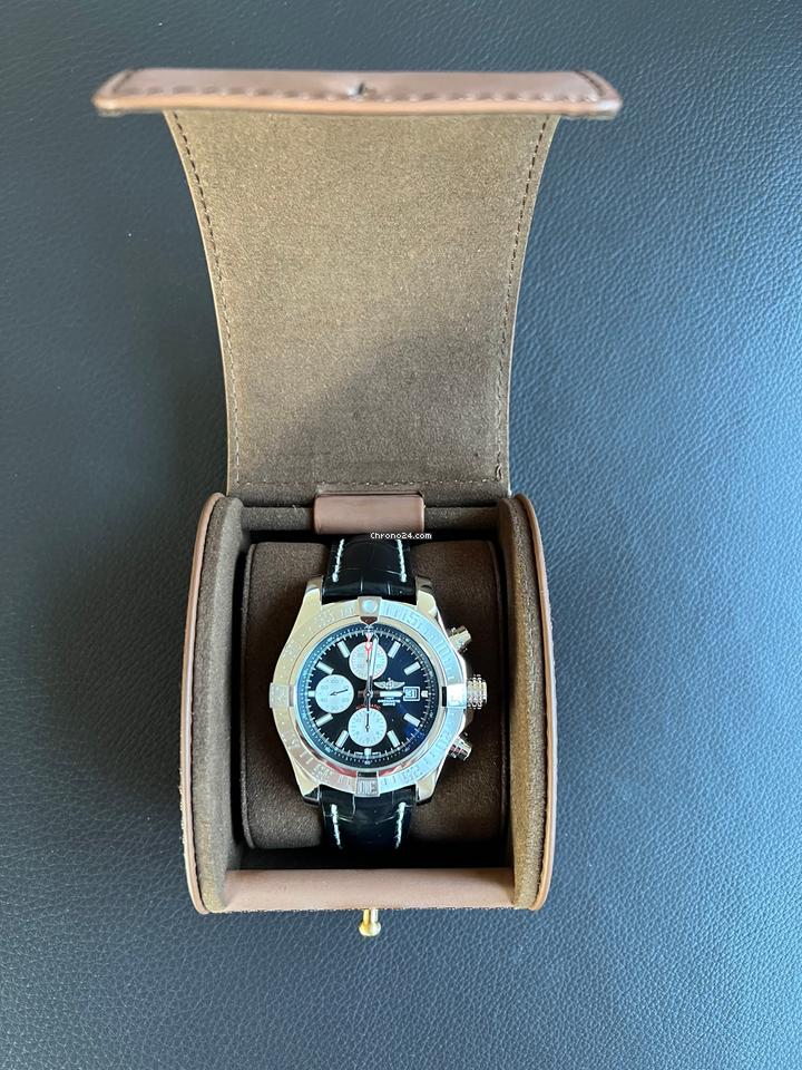 Breitling Super Avenger IINEW & LUXURY - Volcano Black ALLIGATOR strap & folding clasp