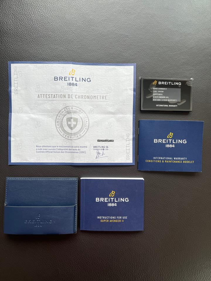Breitling Super Avenger IINEW & LUXURY - Volcano Black ALLIGATOR strap & folding clasp