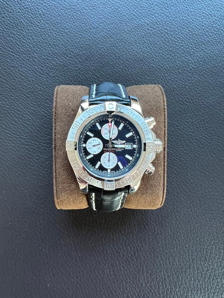Breitling Super Avenger IINEW & LUXURY - Volcano Black ALLIGATOR strap & folding clasp