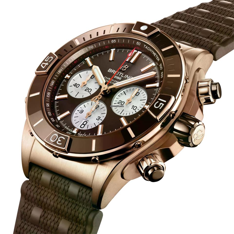 Breitling Chronomat Super Chronomat B01 44mm 18k Red Gold Brown Dial RB0136 E31 Q1 S1 1/4th second chronograph 30-minute and 12-hour totalizers