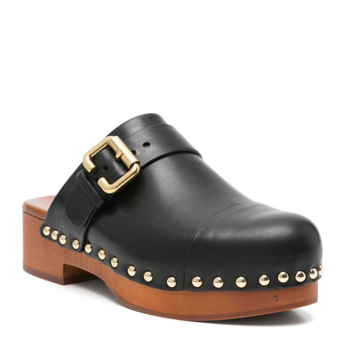 Black Slip-On Clog with Decorative Buckle Detail