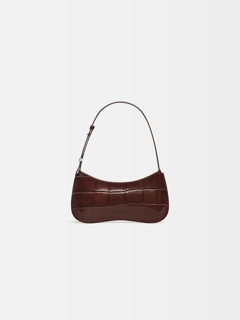 Jacquemus The Bisou Structured Handbag In Crocodile-Embossed Leather Midnight Brown