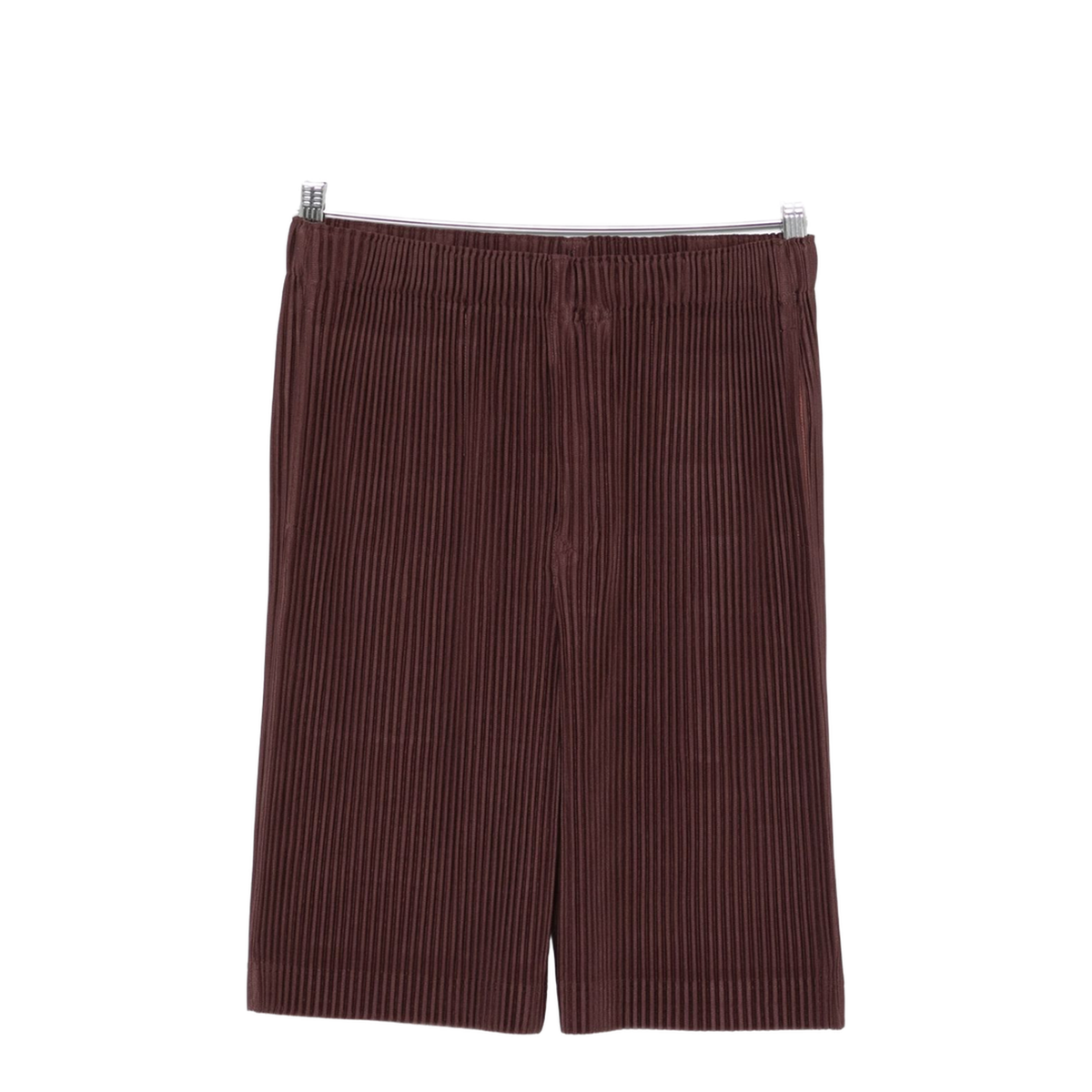 Brown Pleated Design Straight Hem Elasticated Waistband