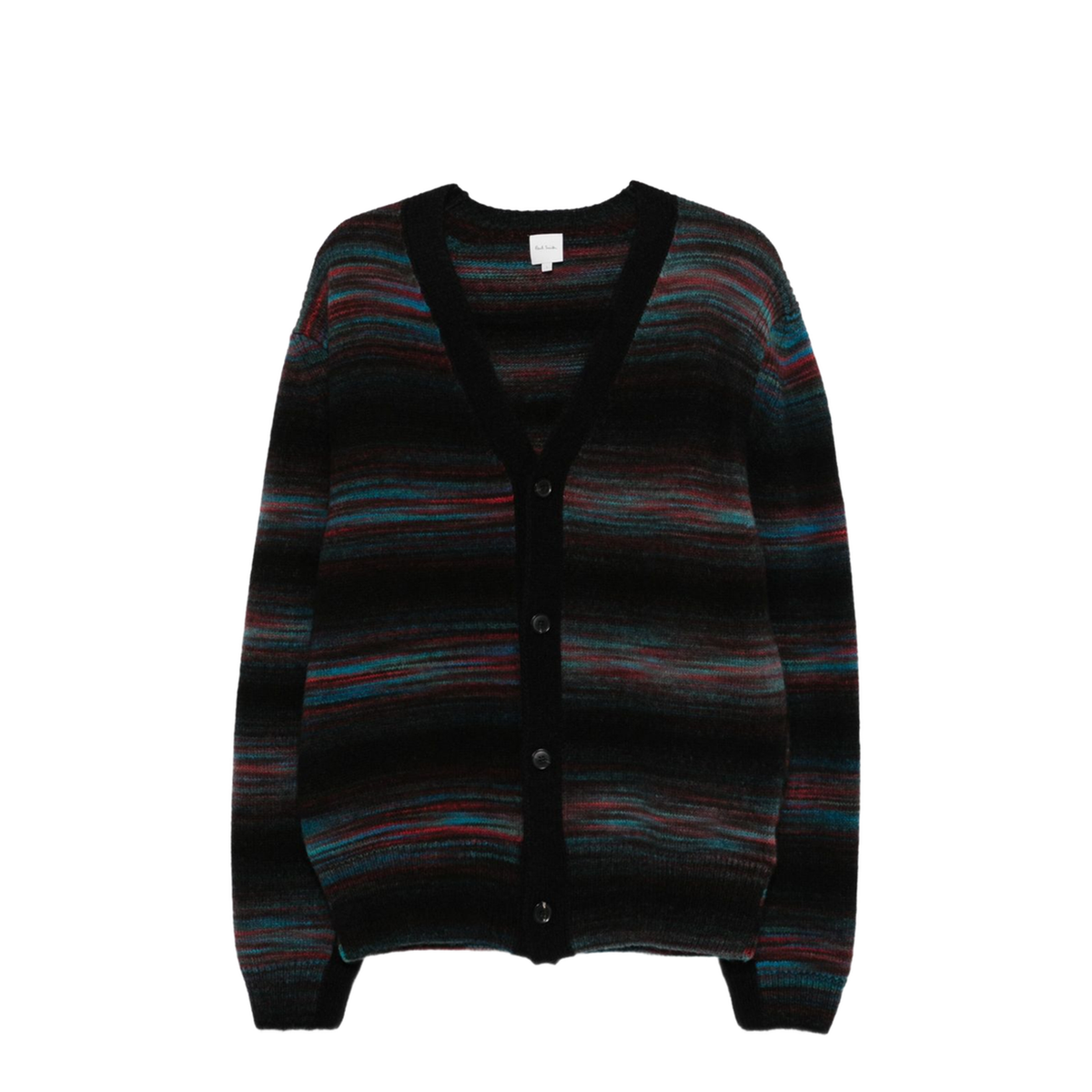 Black V-neck Sweater with Horizontal Stripes