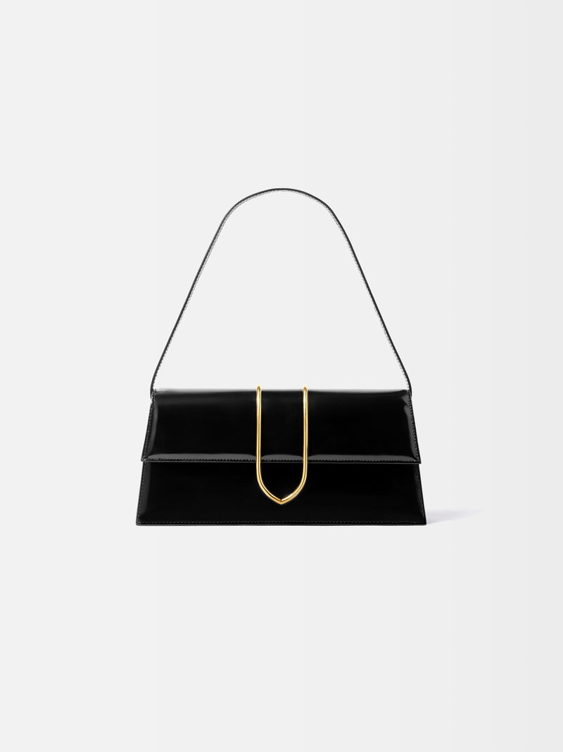 Jacquemus The Long Bambino Structured Shoulder Bag In Glazed Leather Black