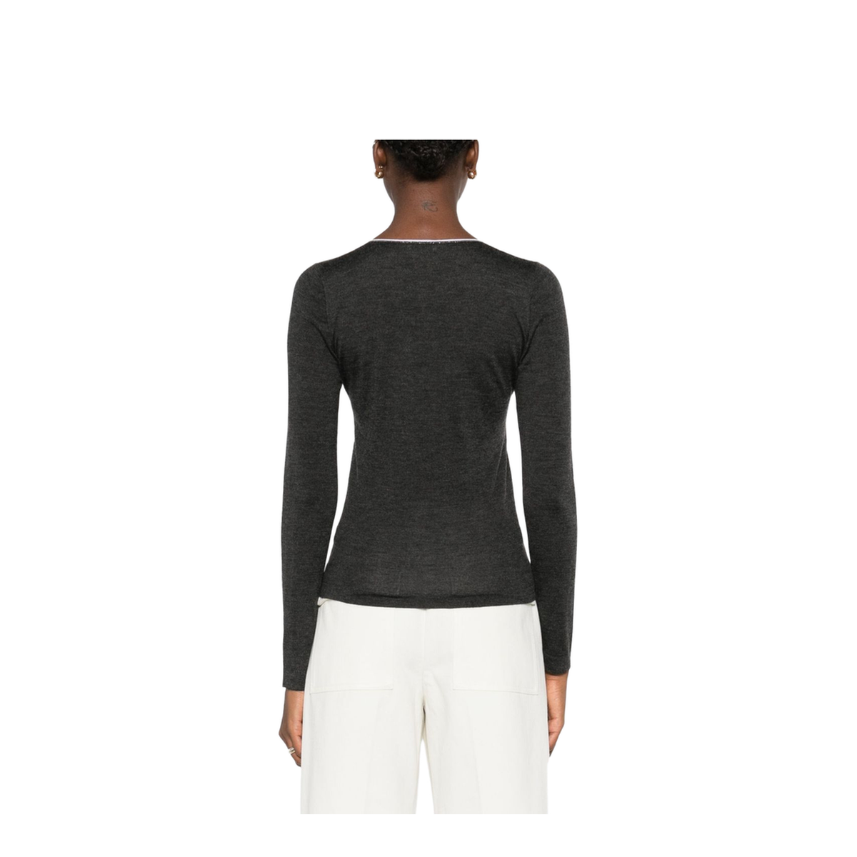 Grey V-Neck Long Sleeve Sweater