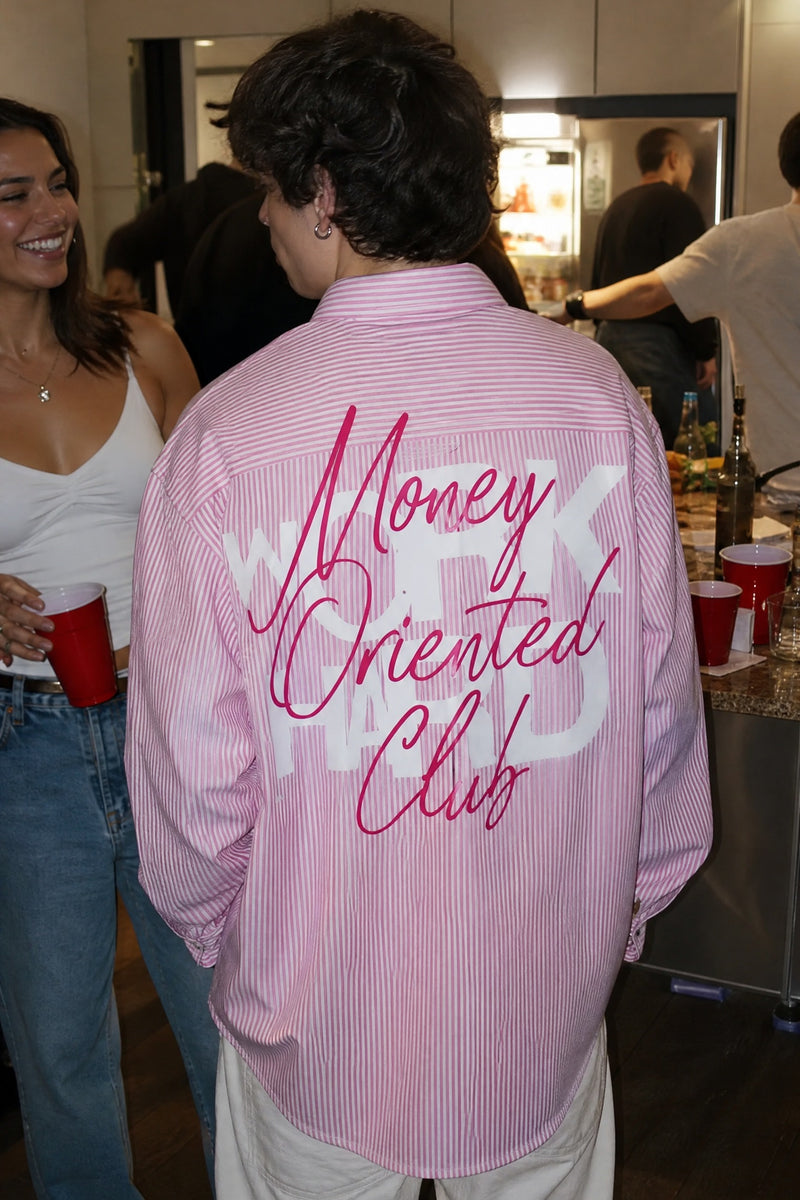 City Off Domes Work Hard Pink Stripe Shirt