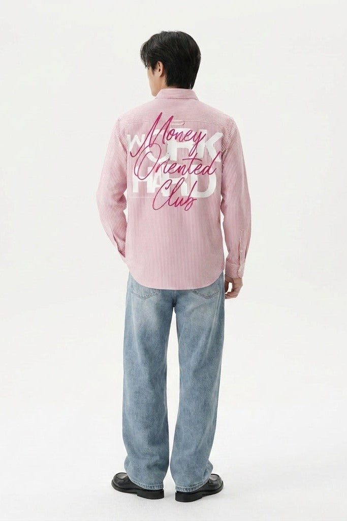 City Off Domes Work Hard Pink Stripe Shirt