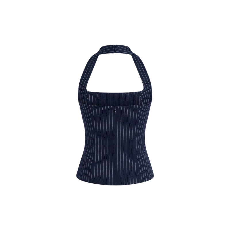 Elara Voss Structured Pinstripe Midnight Top