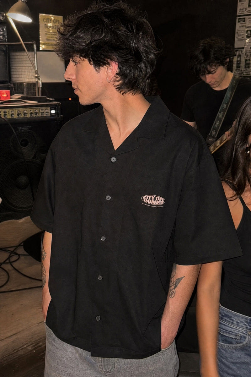 City Off Domes Keep Inspiring Black Bowling Shirt