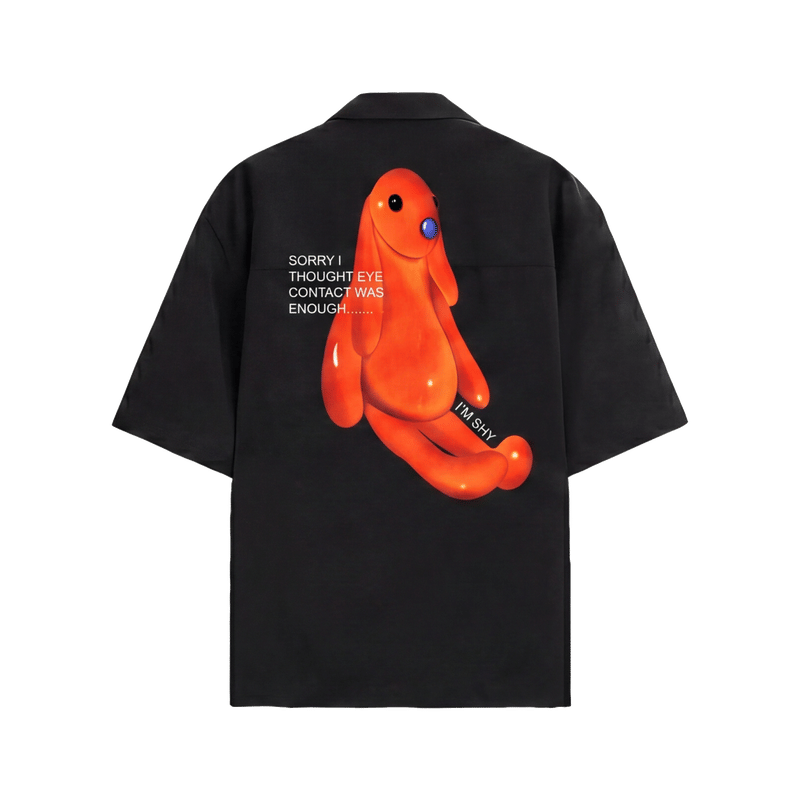 Off Supply Shy Bunny Black Bowling Shirt