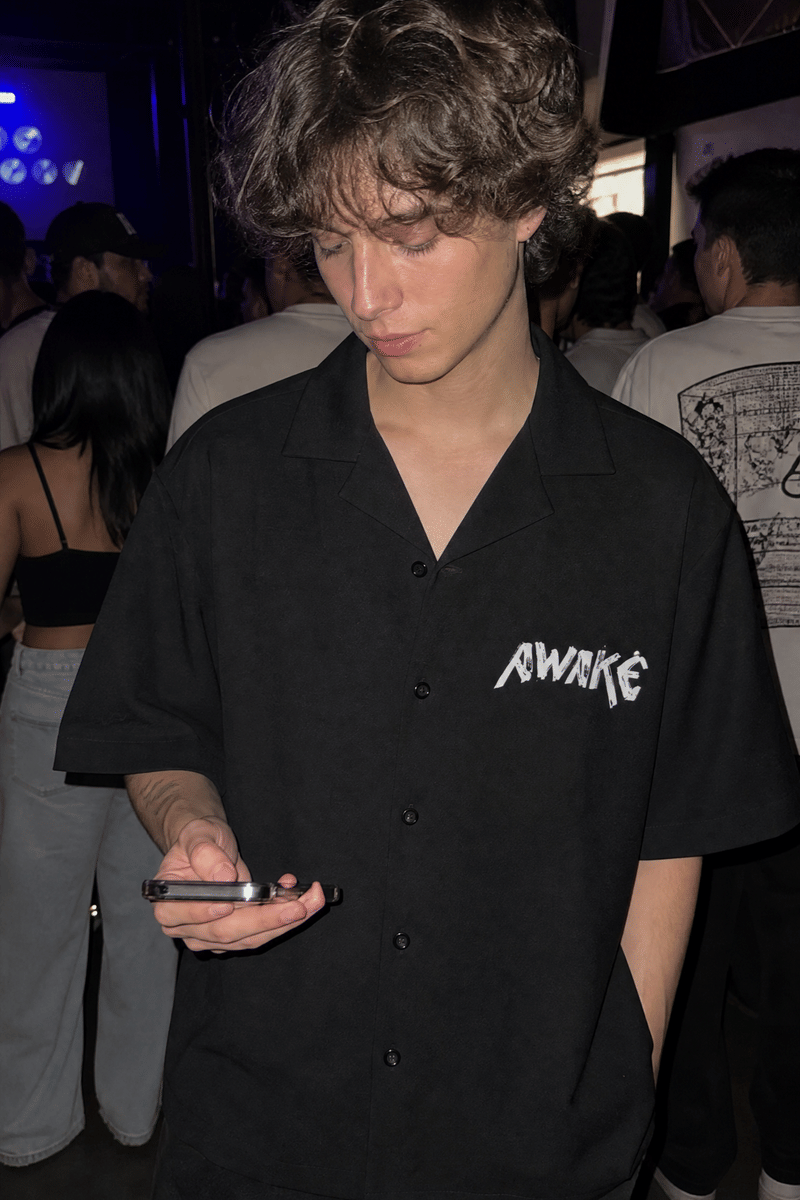 Voyd The Awake Pattern Black Bowling Shirt