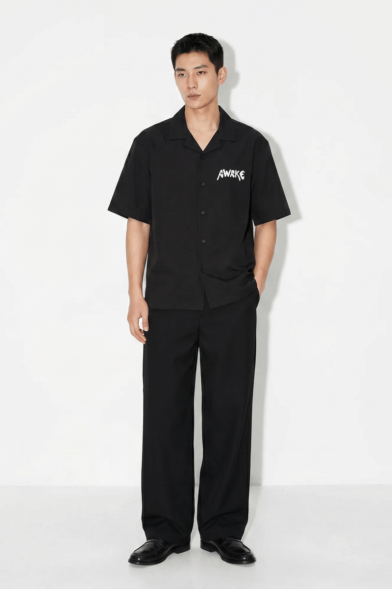 Voyd The Awake Pattern Black Bowling Shirt
