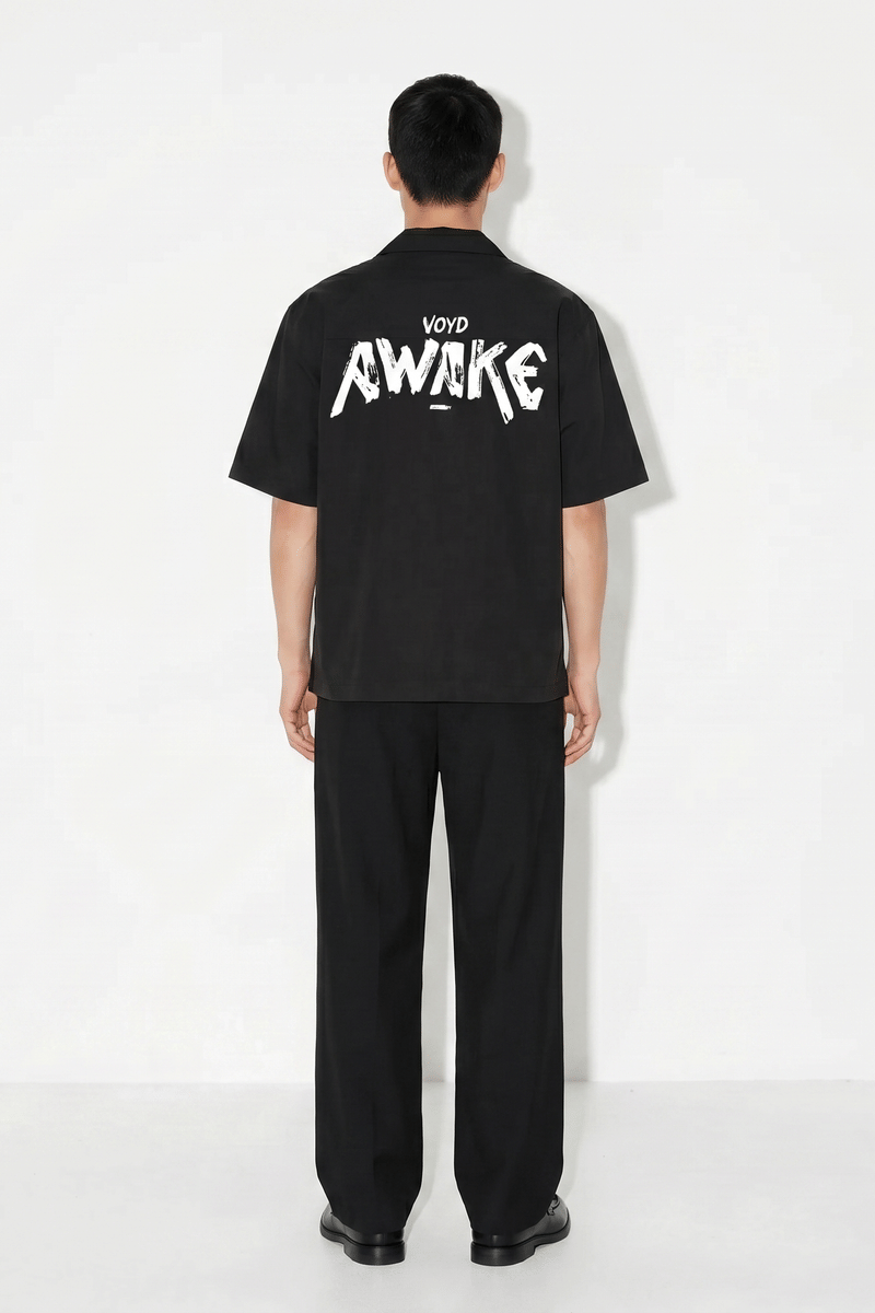 Voyd The Awake Pattern Black Bowling Shirt