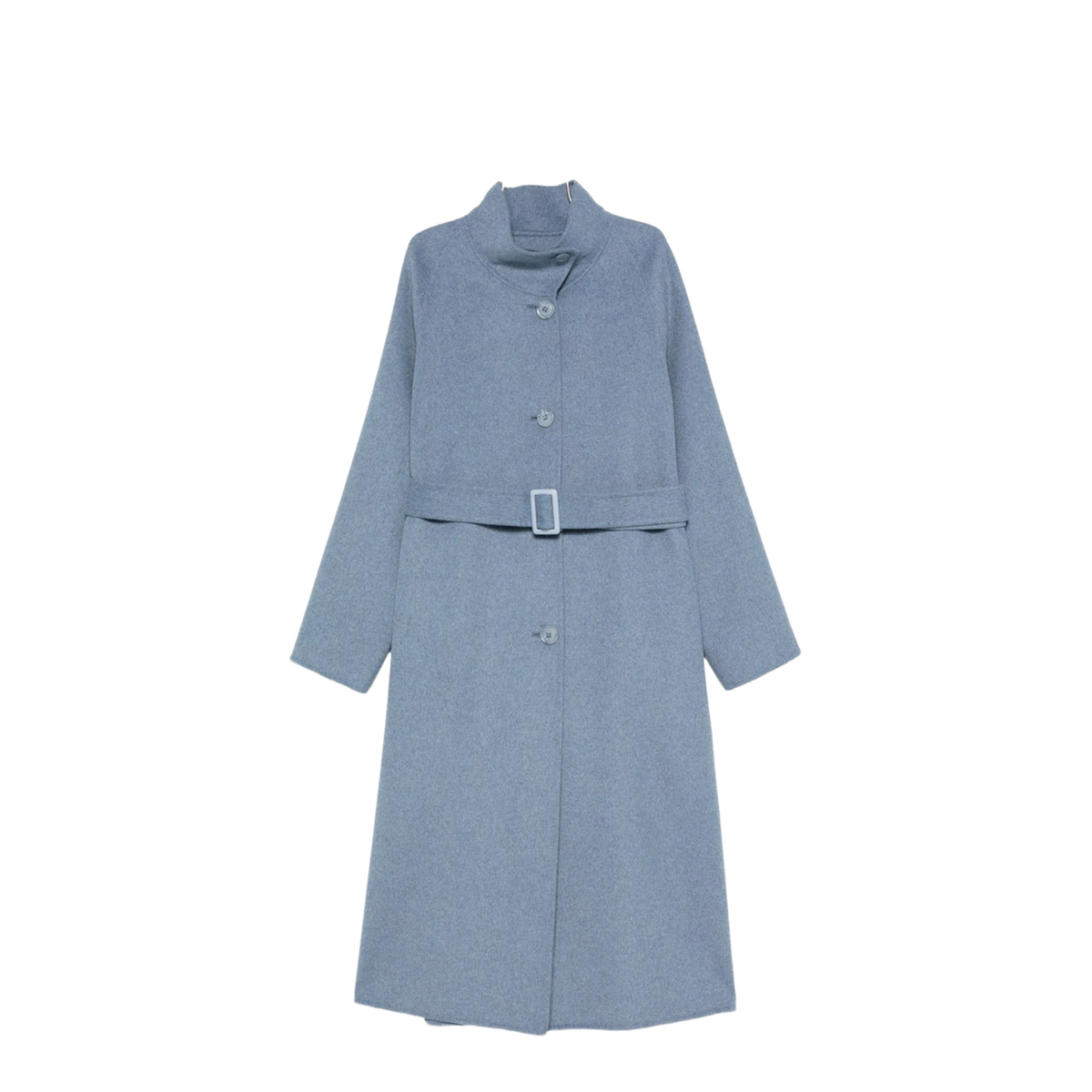 Mock-neck Wool-blend Coat with Matching Belt