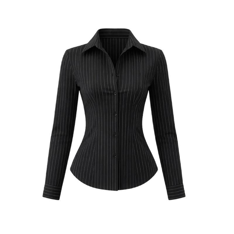 Elara Voss Classic Black Pinstripe Shirt