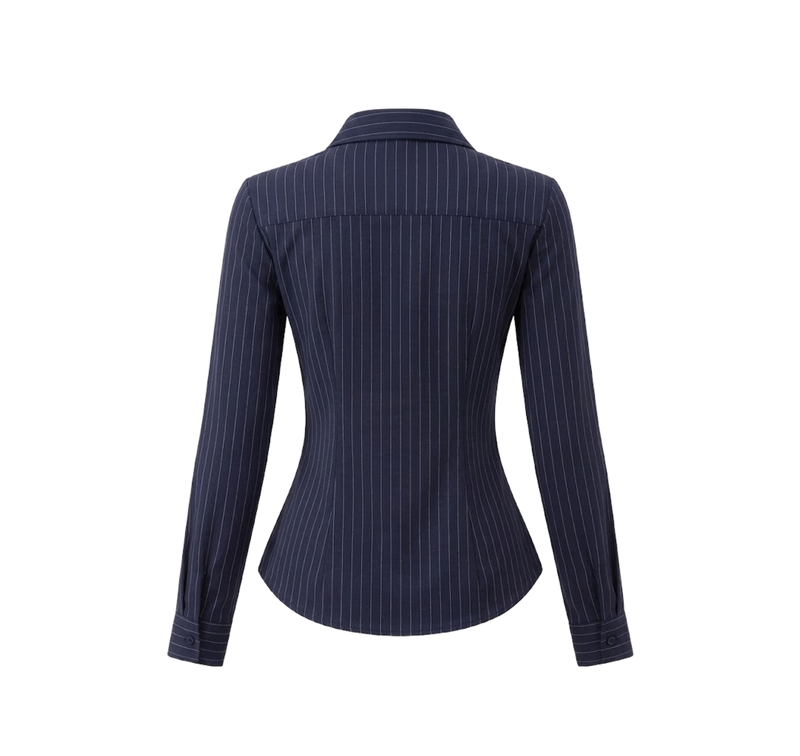 Elara Voss Classic Midnight Pinstripe Shirt