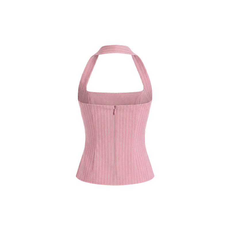 Elara Voss Structured Pinstripe Blush Top