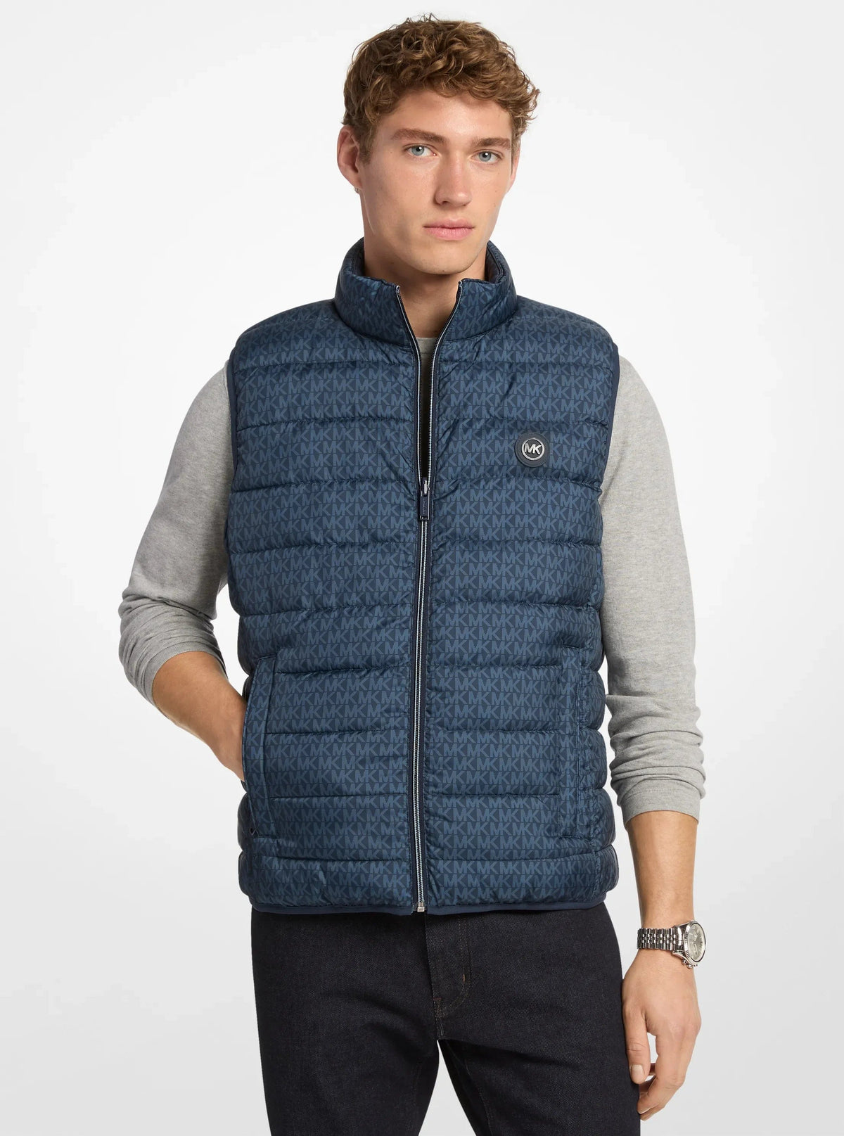 Michael Kors Abbou Signature Logo Reversible Vest MIDNIGHT
