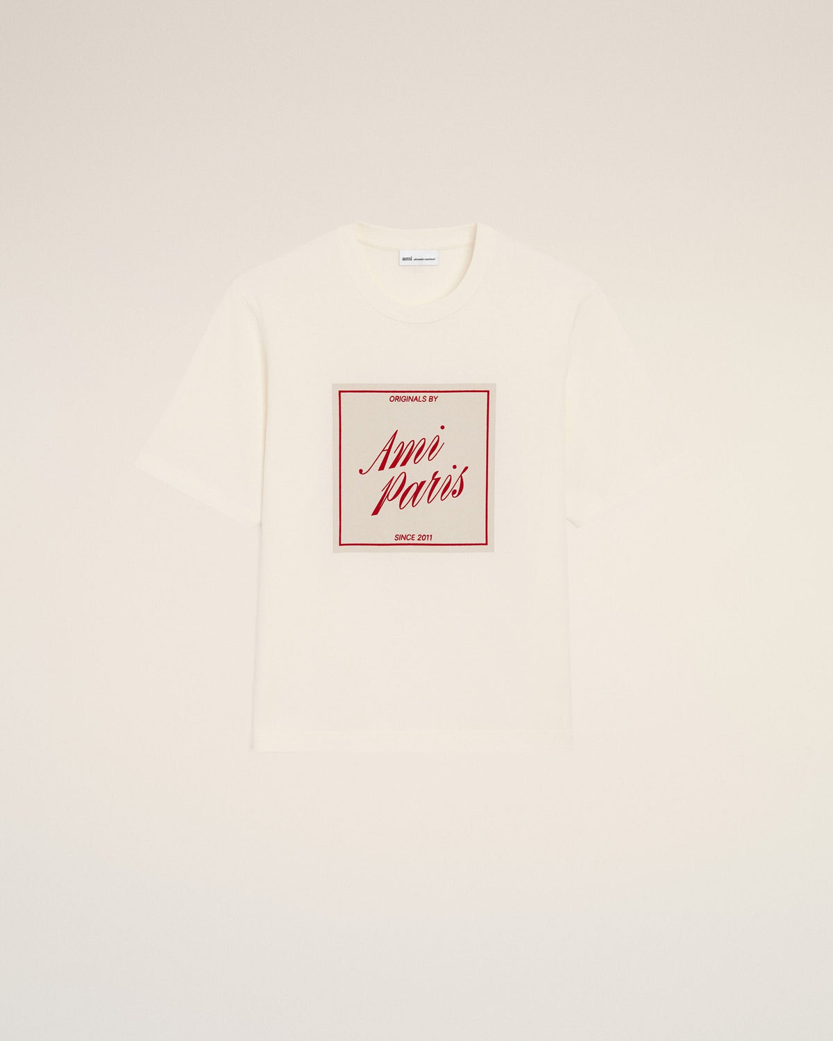 White Cotton Ami Paris Heritage Print T-Shirt Cream