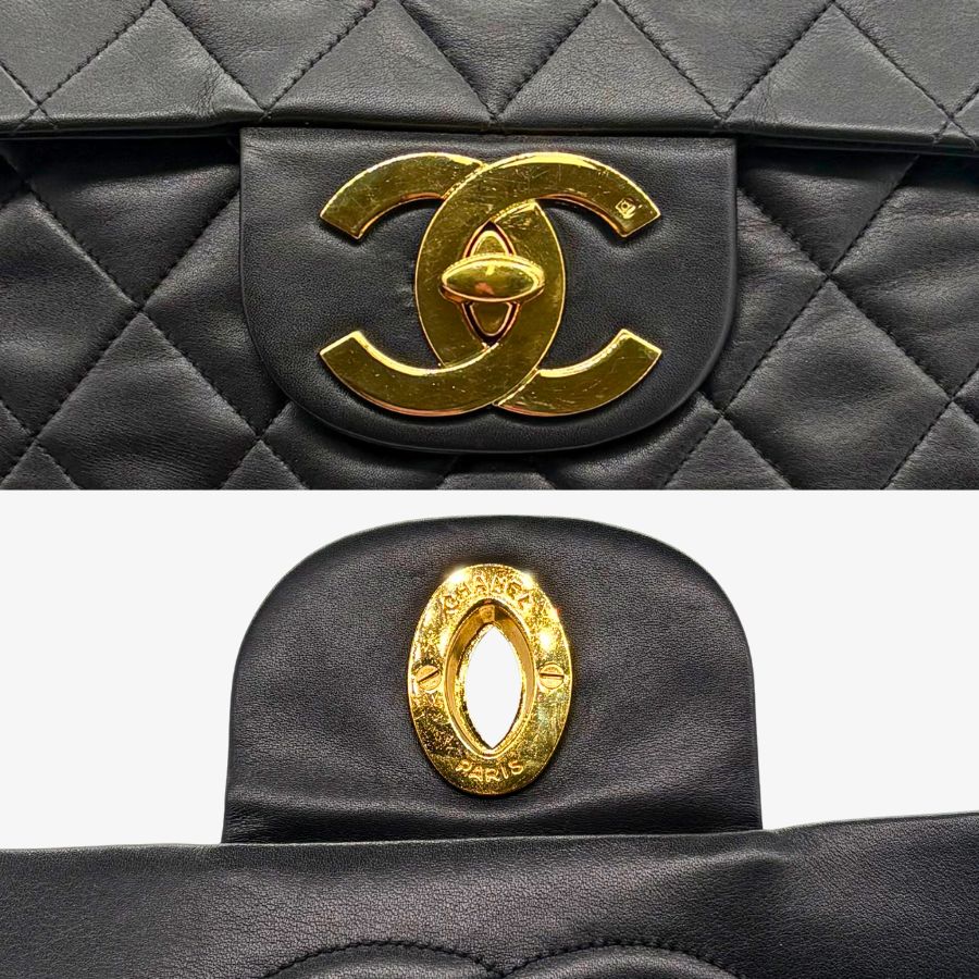 JAH231 - CHANEL Vintage Black Lambskin Maxi Classic Flap Bag