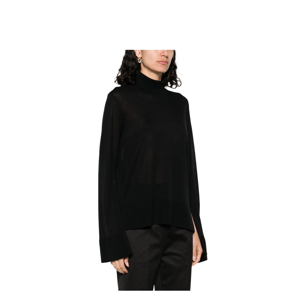 Slit Sleeve Turtleneck Black