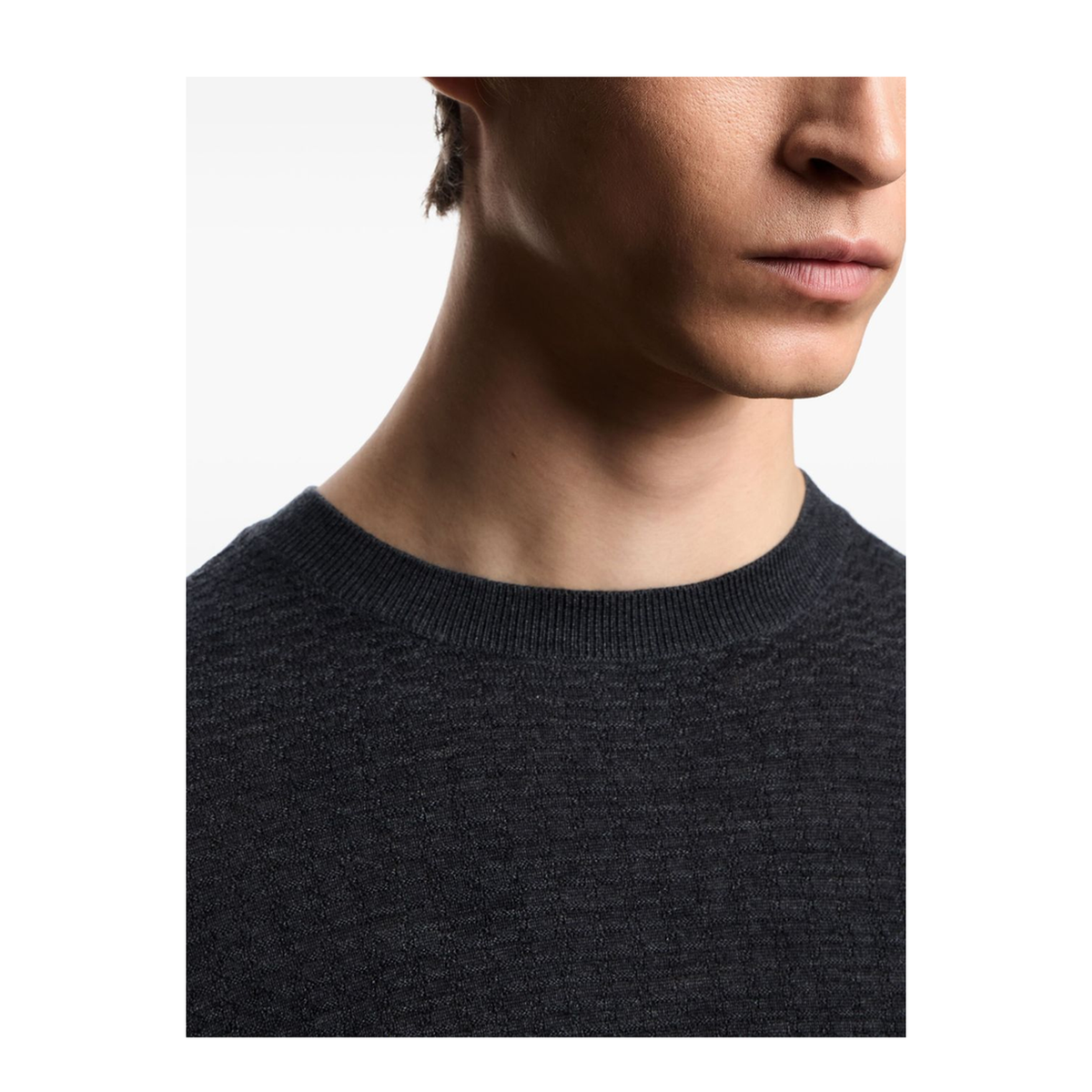 Dark Grey Textured Knit Round Neck Long Sleeve Top
