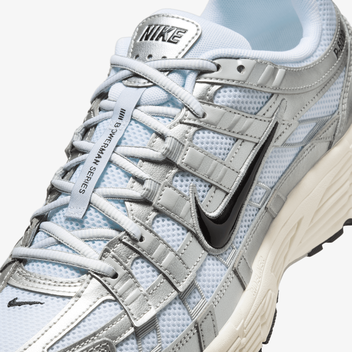 Nike P-6000 { WHITE/BLACK-METALLIC SILVER-FLT SILVER