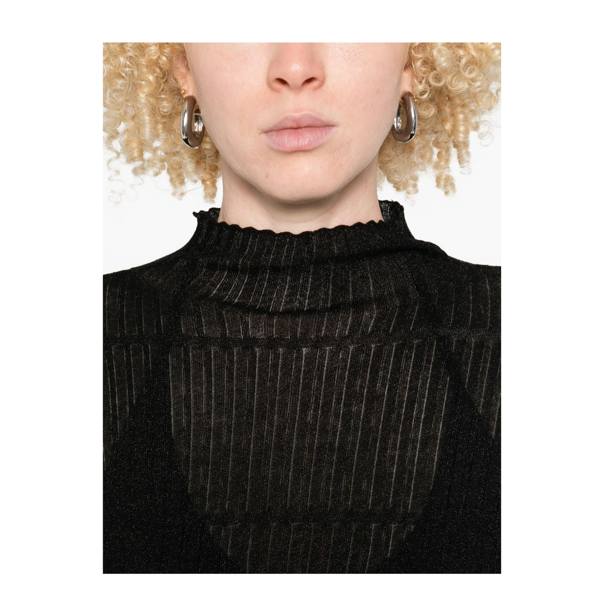 Ribbed Knit High Neck Long Sleeve Sweater Black