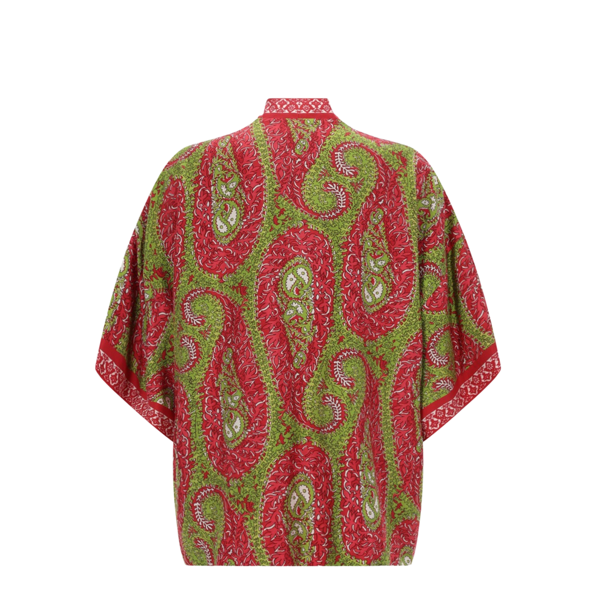 Paisley Printed Silk Twill Wrap Jacket - Red
