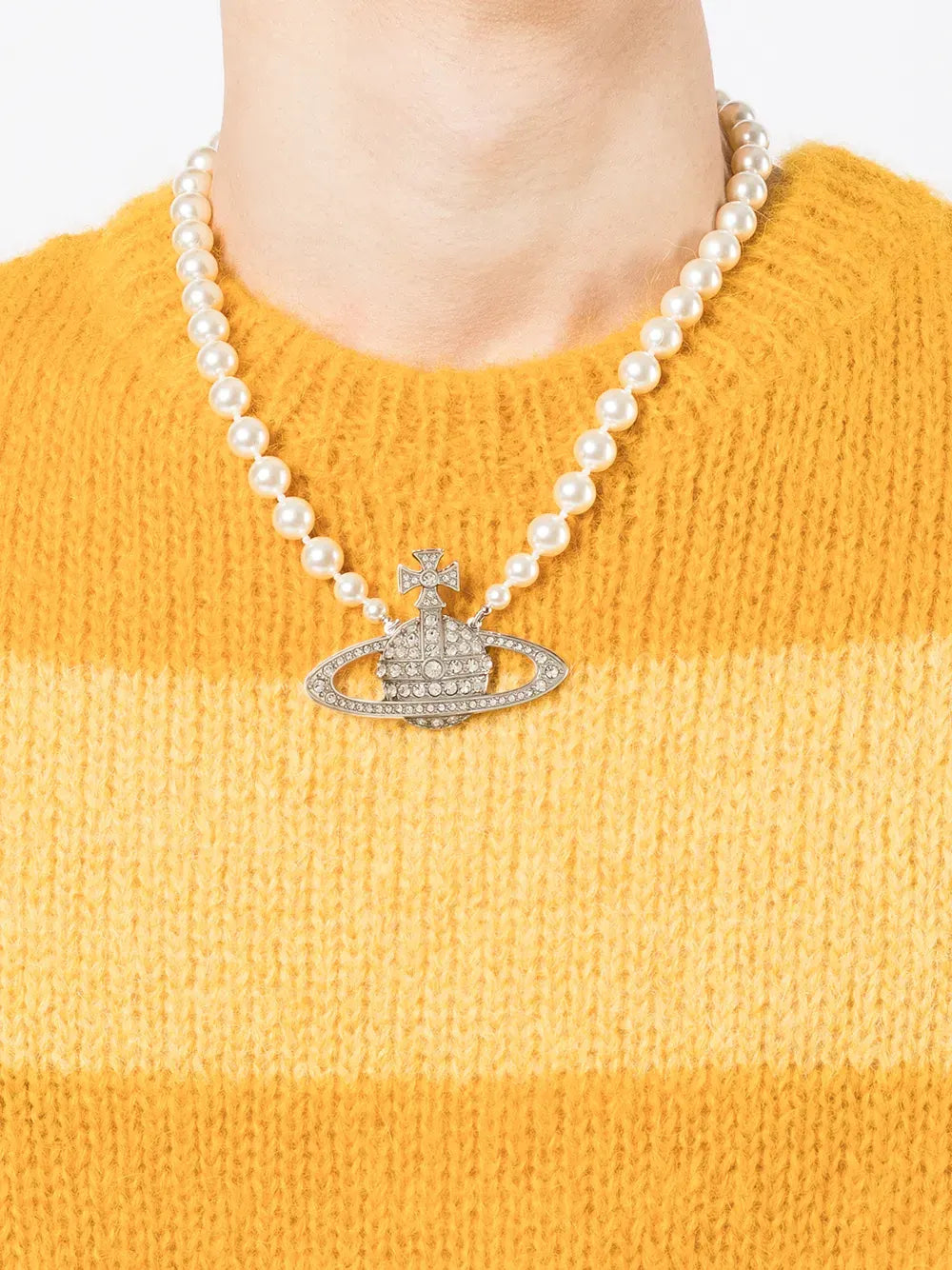 row-pearl orb-charm necklace