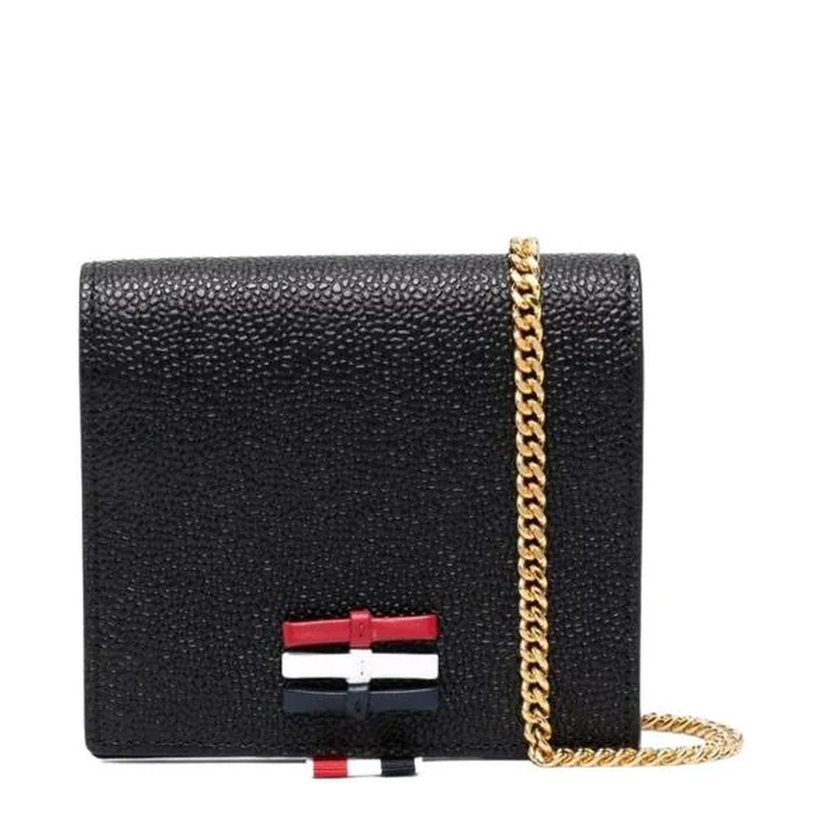 3-Bow Card Holder With Chain Strap In Pebble Grain Leather