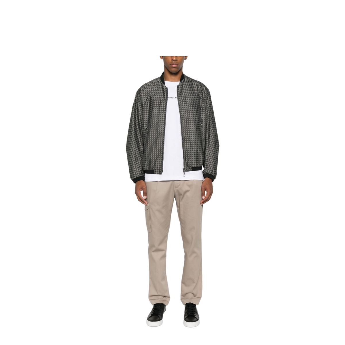 Blouson in Nylon Jacquard with Repeated Eagle Motif