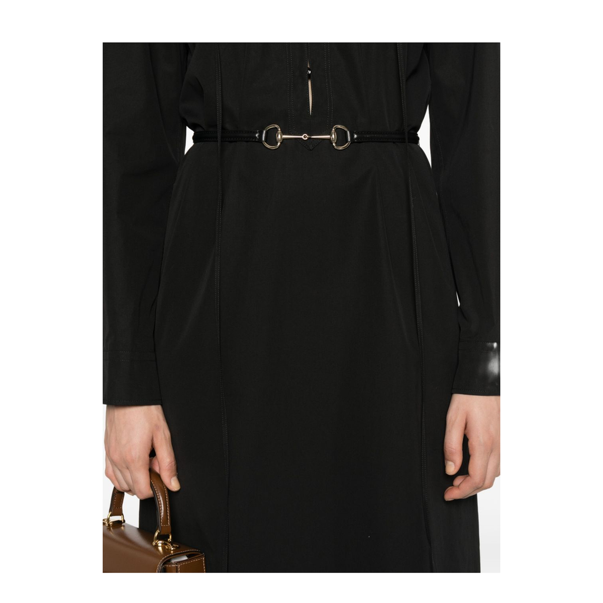 Cotton Poplin Dress with Belt in Black