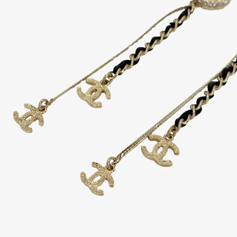 C607 - CHANEL Pale Gold Crystal Chain CC Long Drop Earrings