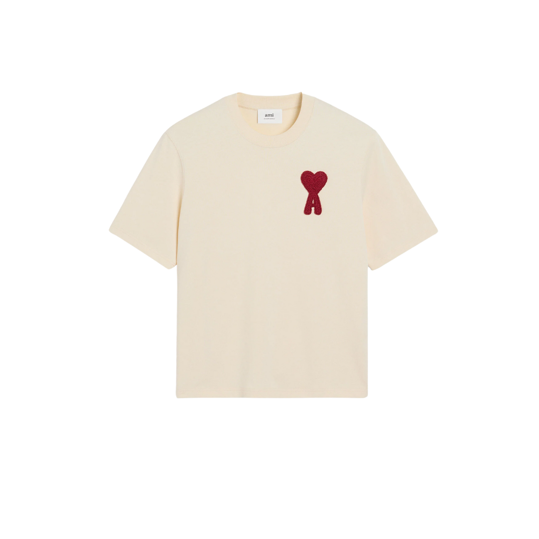 Beige Cotton Ami de Coeur Patch T-Shirt (WHITE CREAM)