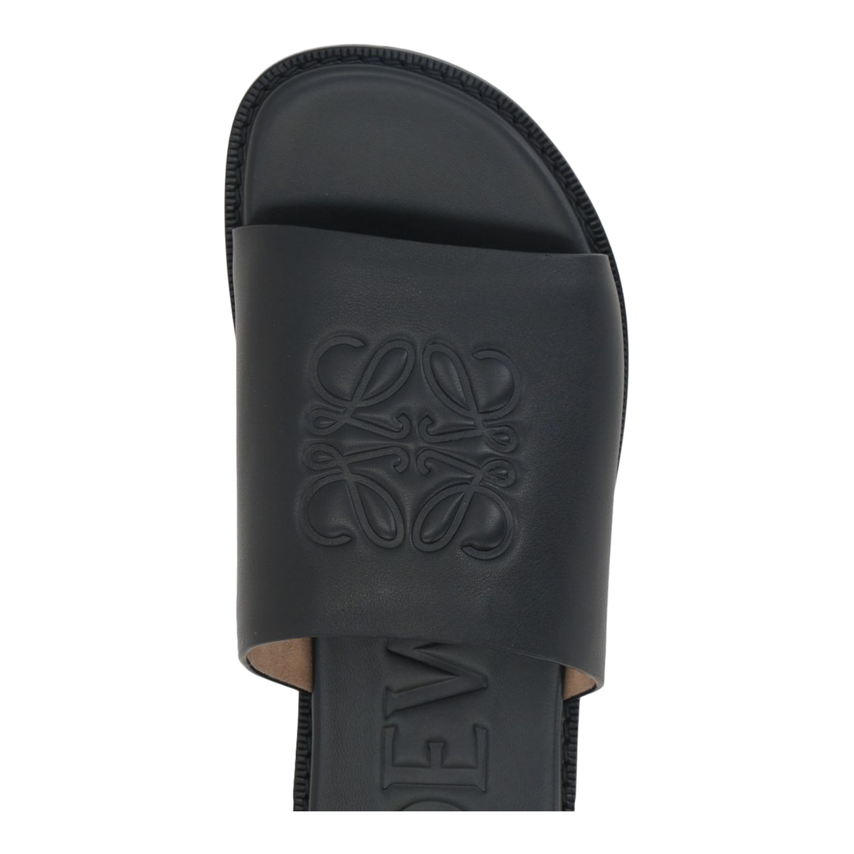 Flex Anagram Slide in Soft Calfskin Black
