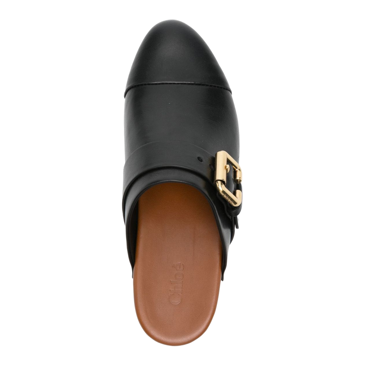 Black Slip-On Clog with Decorative Buckle Detail